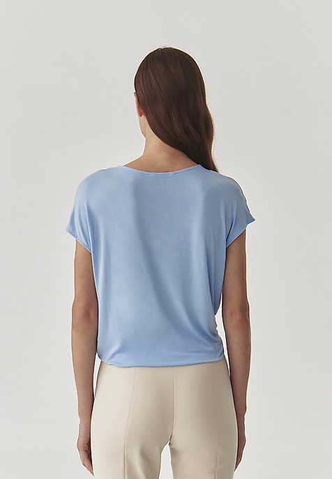 LADIES’ BLOUSE WITH A DECORATIVE NECKLINE - MORO BLUE 2