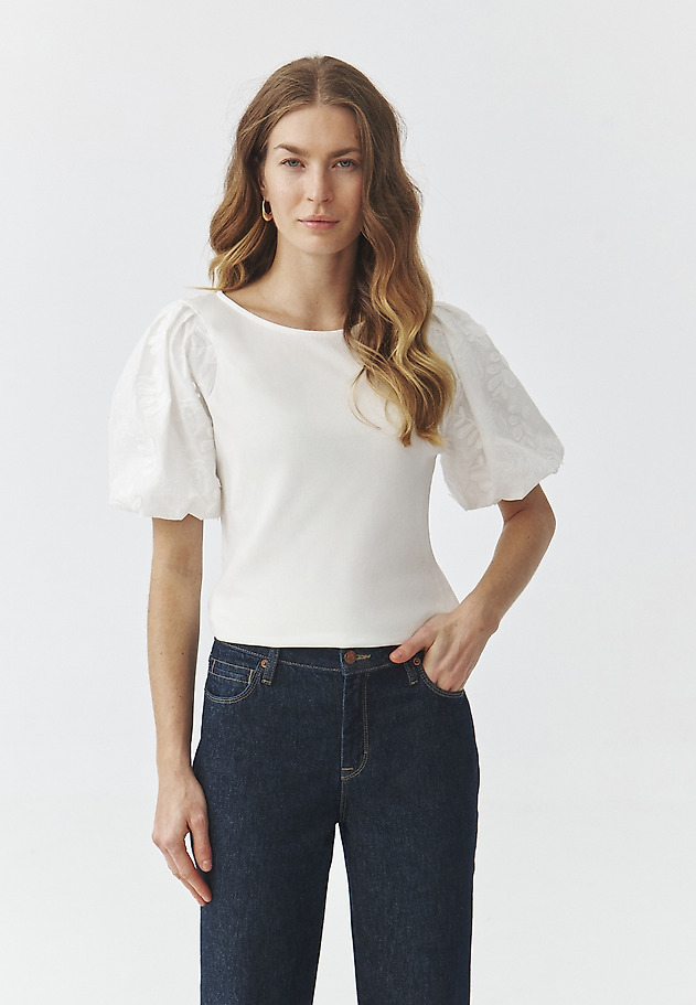 BLUZA Z ROKAVI IZ BIFEJA Z VEZENINO - KATHIA BLUZA Z ROKAVI IZ BIFEJA Z VEZENINO - KATHIA ECRU 1