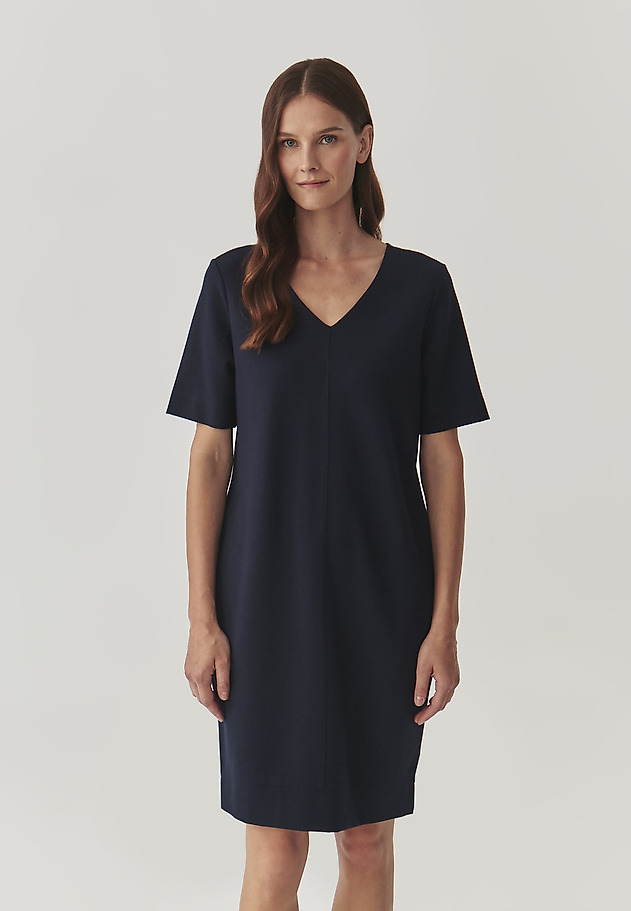 LADIES’ SHORT-SLEEVED SHIRT DRESS WITH BOAT NECKLINE - KOKORA LADIES’ SHORT-SLEEVED SHIRT DRESS WITH BOAT NECKLINE - KOKORA NAVY BLUE 3
