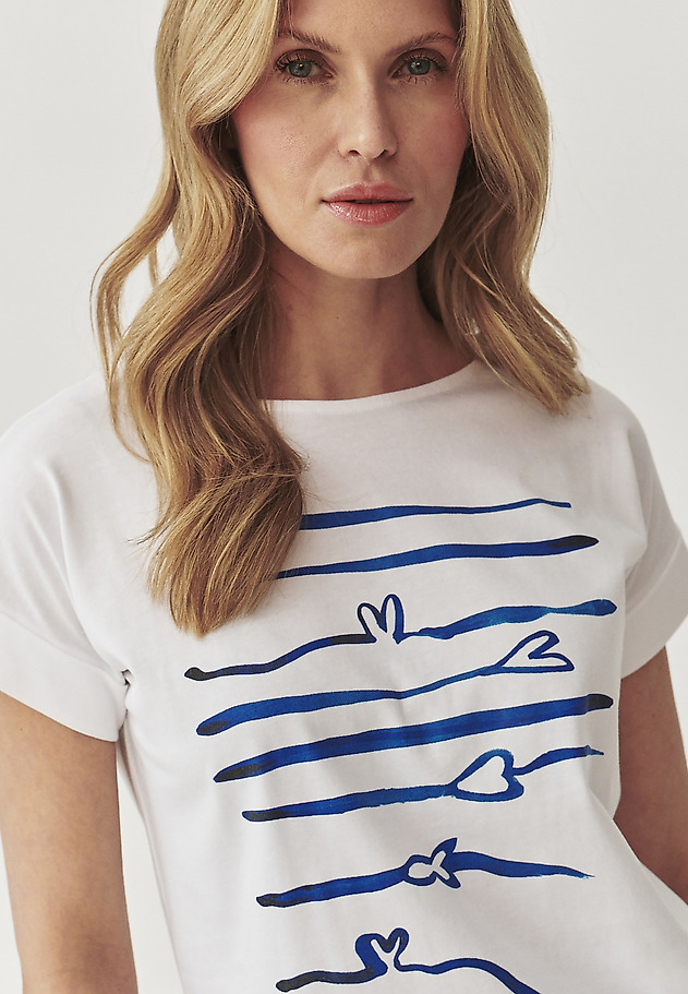 COMFORTABLE LADIES’ T-SHIRT IN MARINE PRINT - MAKI COMFORTABLE LADIES’ T-SHIRT IN MARINE PRINT - MAKI WHITE 4