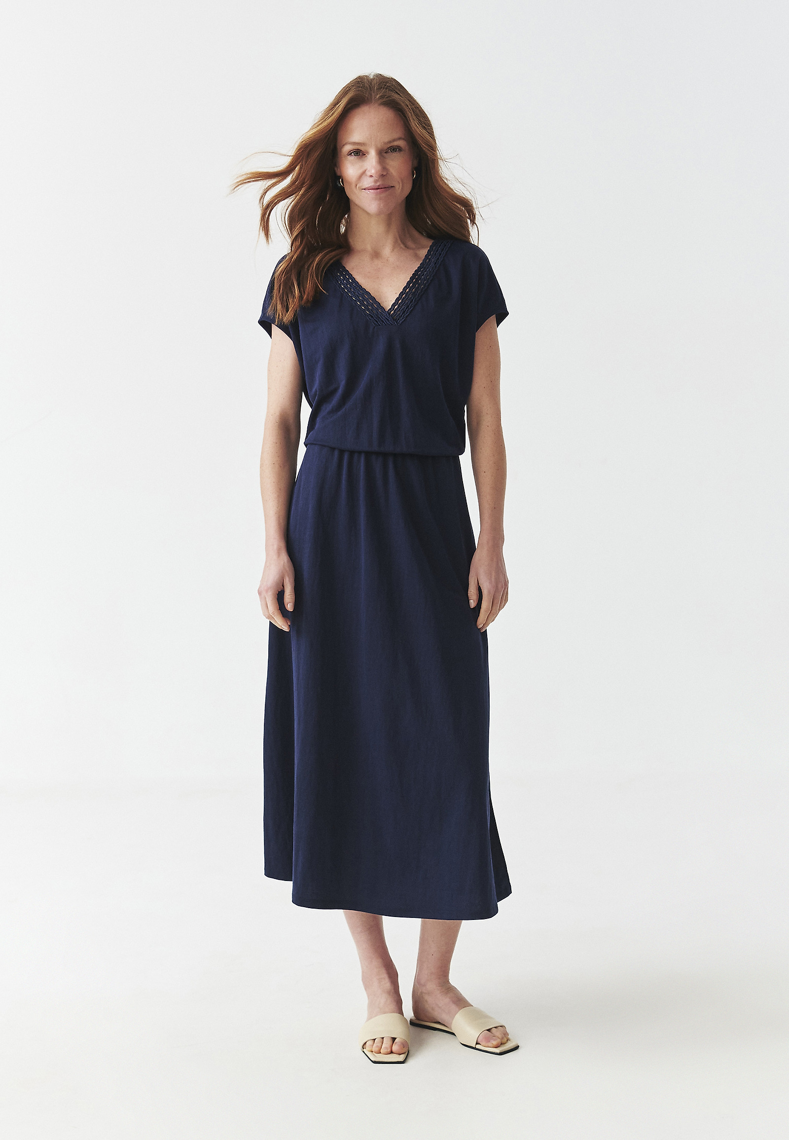 ETHEREAL DRESS WITH EMBROIDERED NECKLINE - BONNIE ETHEREAL DRESS WITH EMBROIDERED NECKLINE - BONNIE BLUE 110747