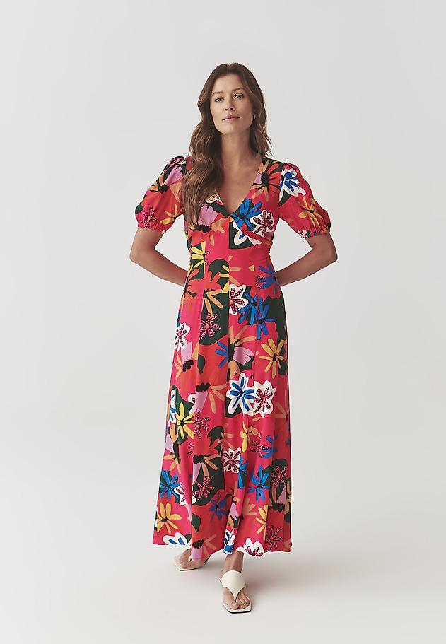 DLHÉ KVETINOVÉ VISKÓZOVÉ ŠATY S KRÁTKYM RUKÁVOM – LANAMIA DLHÉ KVETINOVÉ VISKÓZOVÉ ŠATY S KRÁTKYM RUKÁVOM – LANAMIA VIACFAREBNÝ 1