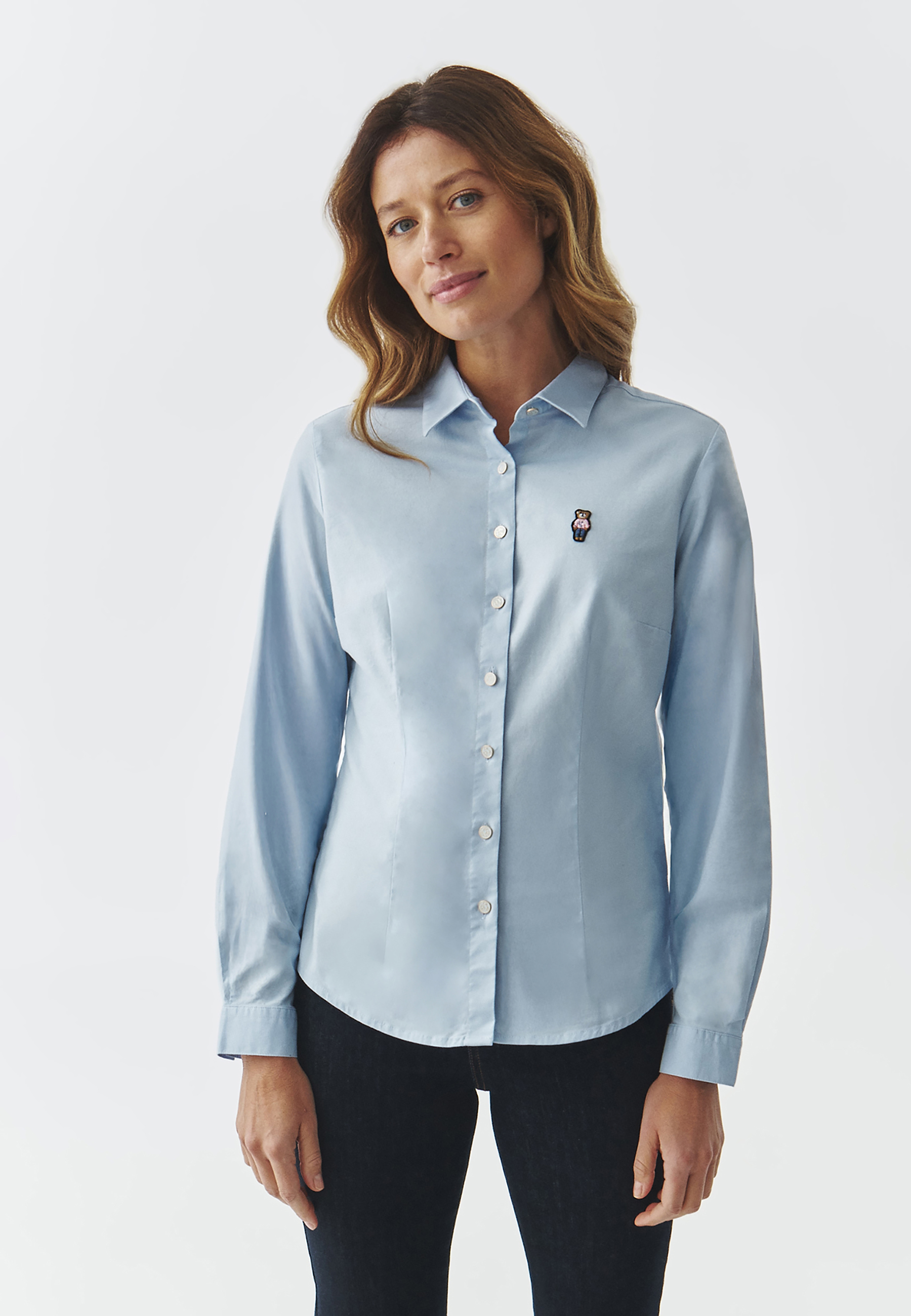 TKANINOWA KOSZULA DAMSKA Z MISIEM USZATKIEM — ELIZA NIEBIESKI 2