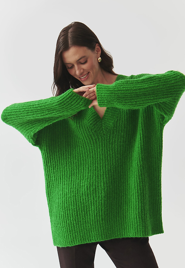 LADIES' OVERSIZE JUMPER WITH A CREW NECKLINE — ONYX LADIES' OVERSIZE JUMPER WITH A CREW NECKLINE — ONYX ZIELONY 1
