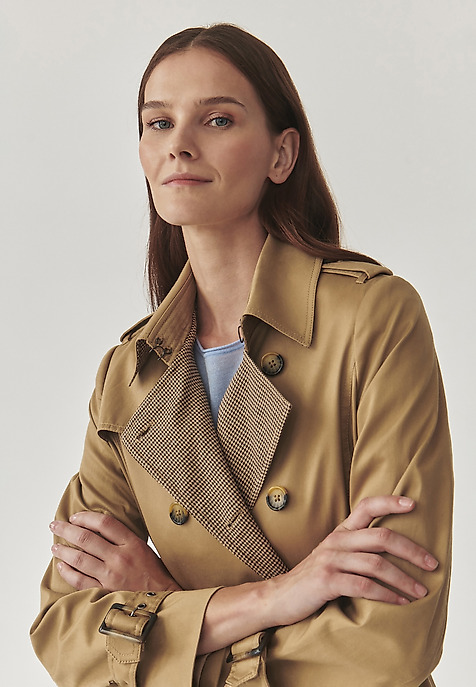 PONADCZASOWY TKANINOWY PŁASZCZ DAMSKI TYPU TRENCZ - MONA BEŻOWY 2