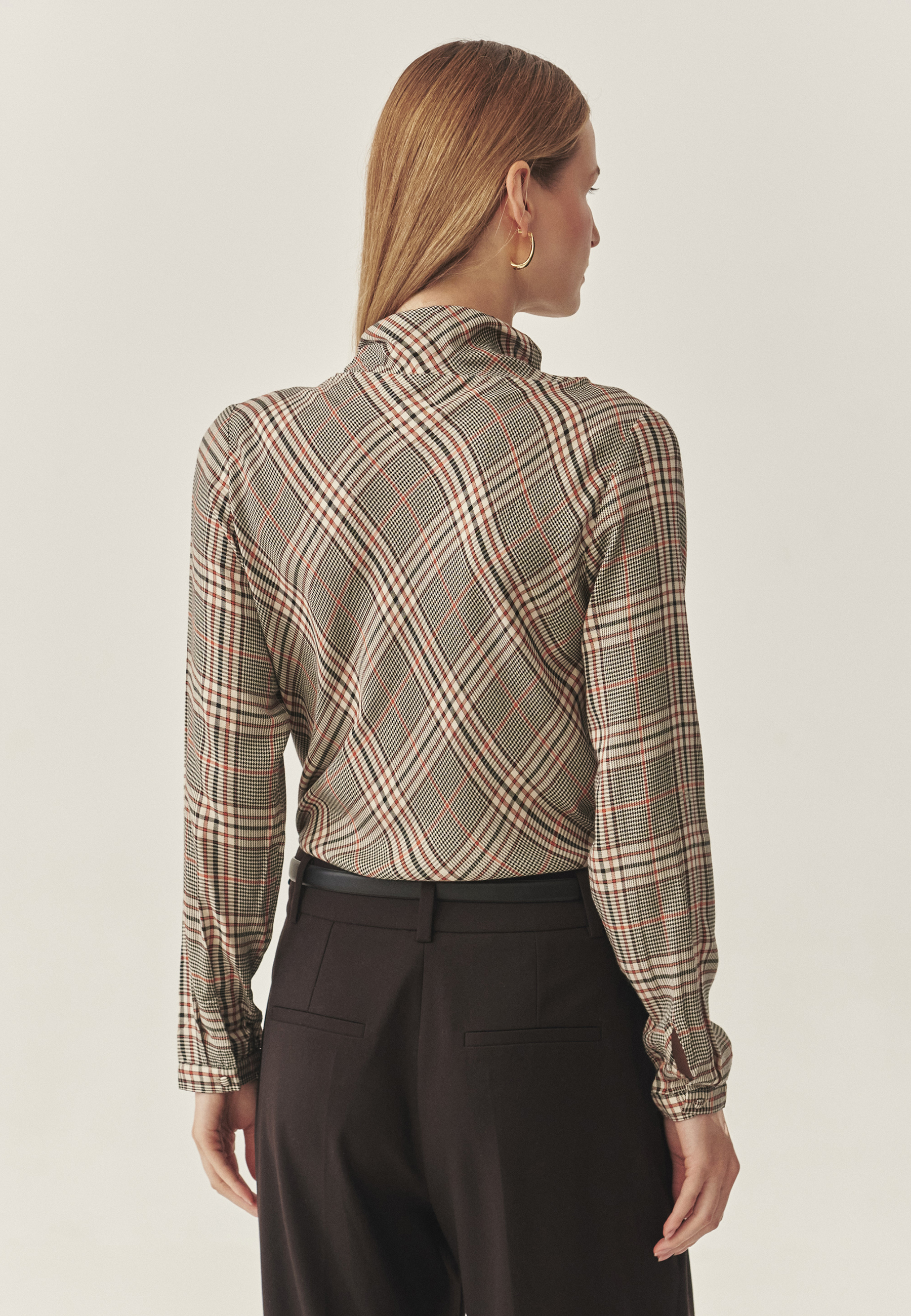 CHECKERED FABRIC BLOUSE WITH DECORATIVE BINDING AT NECKLINE — TUTTI MULTICOLOR 2