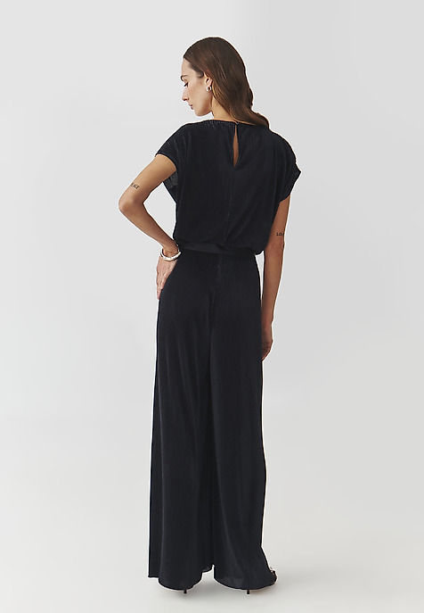 ELEGANT LADIES' JUMPSUIT WITH WIDE LEGS AND PLEATING — MILOU NAVY BLUE 2