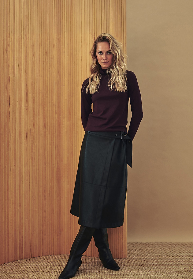 IMITATION LEATHER MIDI SKIRT SKINO color BLACK1