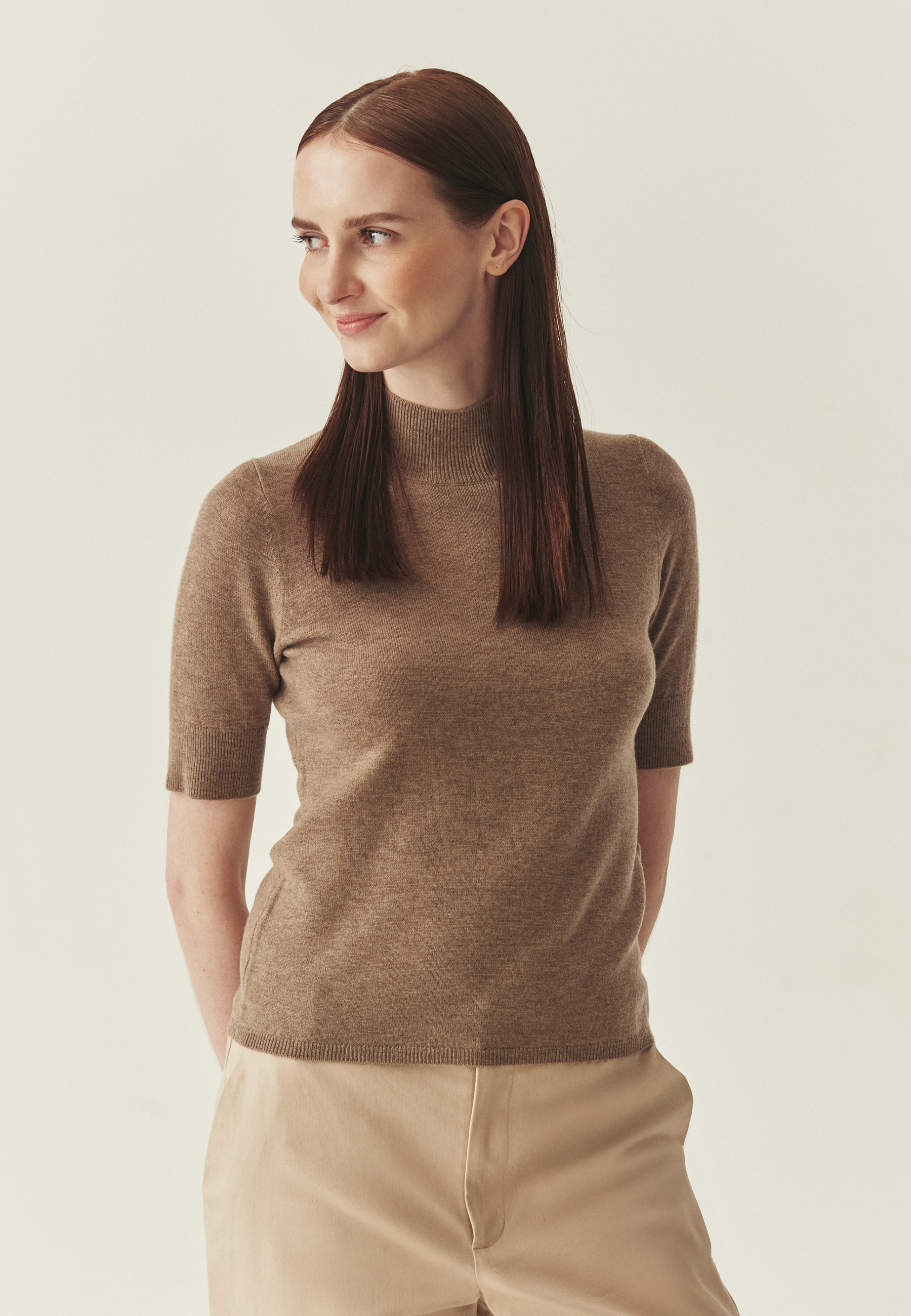 WEŁNIANY SWETER Z GOLFEM - LU BEŻOWY 2