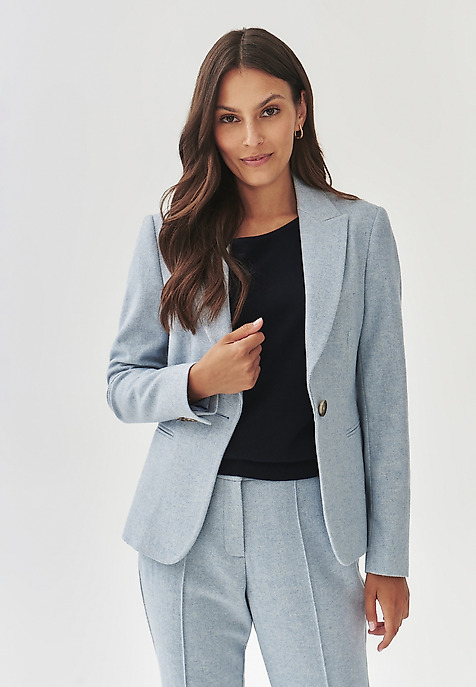 TKANINOWY ŻAKIET DAMSKI W JODEŁKĘ  - AGNES NIEBIESKI 2