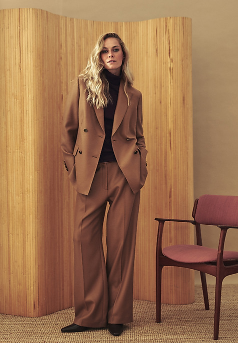 WEŁNIANE SPODNIE GARNITUROWE - ZARIANA 2 BRĄZOWY 2