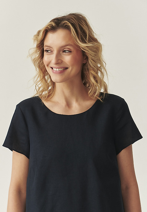 AIRY DRESS WITH LINEN -PAMI 1 NAVY BLUE 2