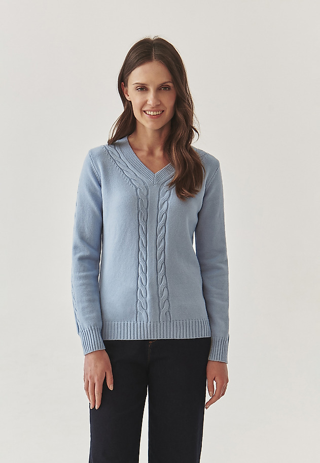 LADIES’ SWEATER IN CABLE KNIT STRUCTURE - WIRA LADIES’ SWEATER IN CABLE KNIT STRUCTURE - WIRA NIEBIESKI 2