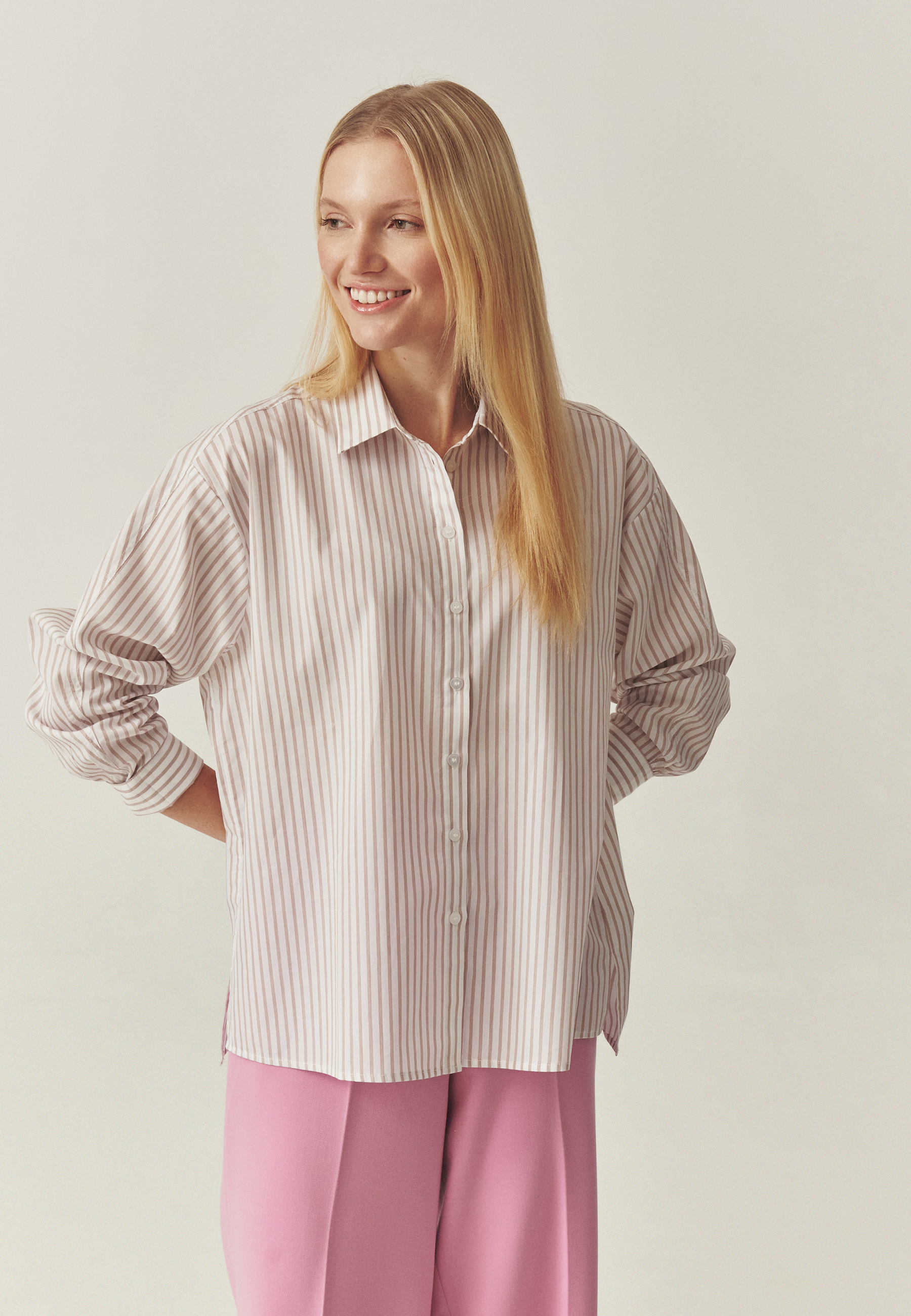 CĂMAȘĂ DIN BUMBAC, CU DUNGI — NAYA ECRU 2