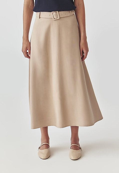 LADIES’ SKIRT WITH DECORATIVE BELT AND A BUCKLE - ORMI BEIGE 2