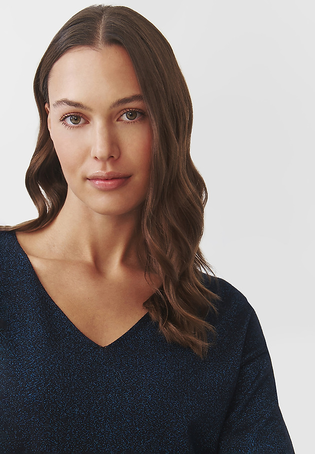 CLASSIC LADIES' JUMPER WITH V-NECK AND SHINY YARN — FLARE CLASSIC LADIES' JUMPER WITH V-NECK AND SHINY YARN — FLARE GRANATOWY 4