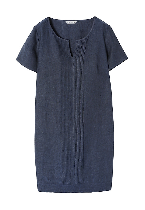 LADIES’ LINEN DRESS WITH DECORATIVE PLEAT - MELIANA NAVY BLUE 2