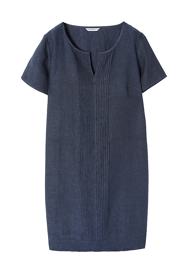 LADIES’ LINEN DRESS WITH DECORATIVE PLEAT - MELIANA LADIES’ LINEN DRESS WITH DECORATIVE PLEAT - MELIANA GRANATOWY 6