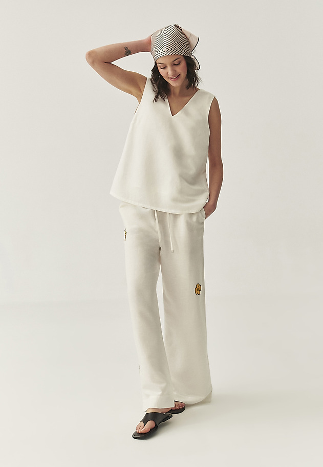 WIDE-LEGGED TROUSERS IN LINEN AND VISCOSE - PULIONA 1 WIDE-LEGGED TROUSERS IN LINEN AND VISCOSE - PULIONA 1 ECRU 6