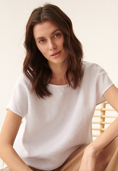 LADIES' SHORT SLEEVE LINEN BLOUSE OMA WHITE 2
