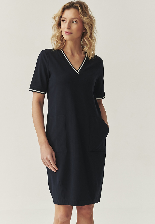 COTTON DRESS WITH A ‘BARREL’ CUT - RALIJA COTTON DRESS WITH A ‘BARREL’ CUT - RALIJA GRANATOWY 1