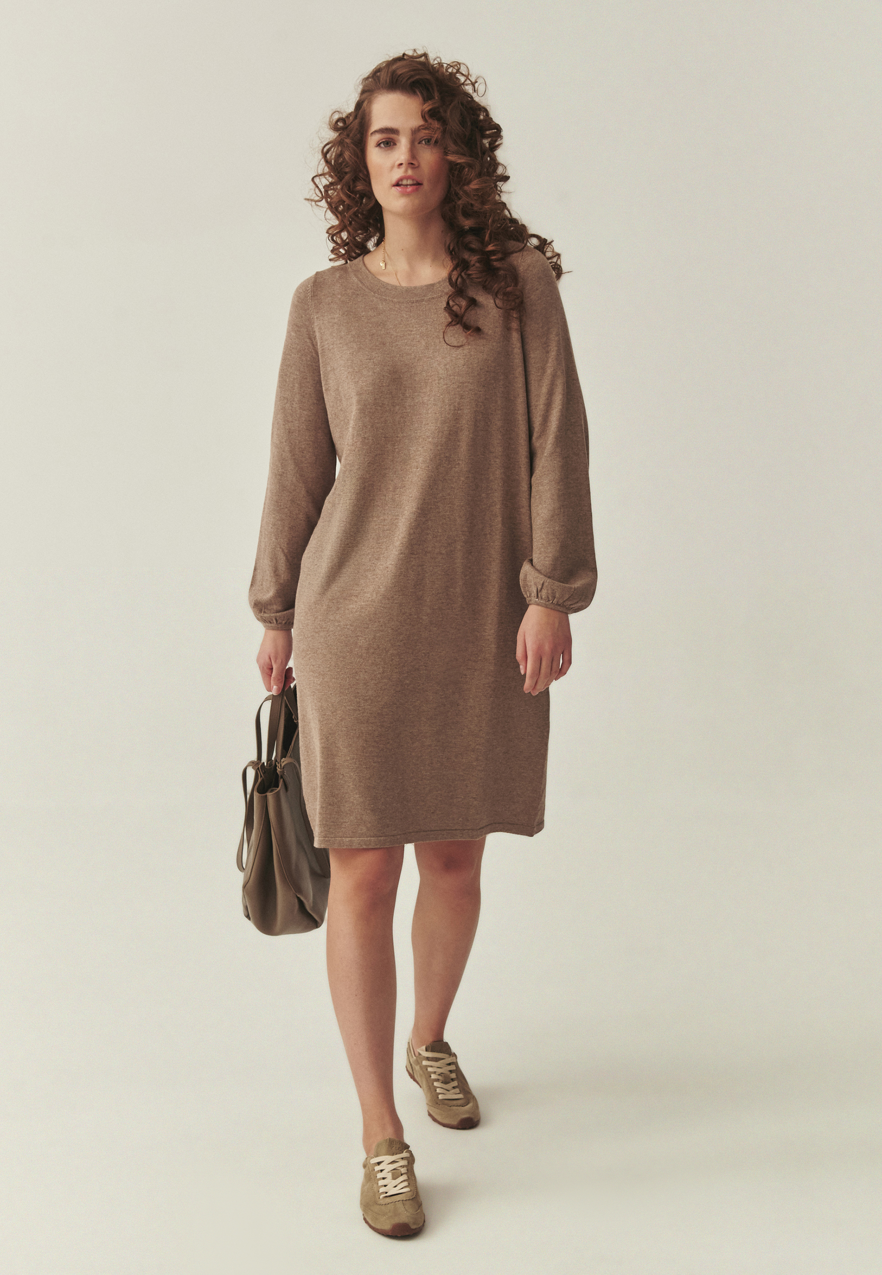 DZIANINOWA SUKIENKA Z BAWEŁNĄ - LUSA 1 BEŻOWY 2