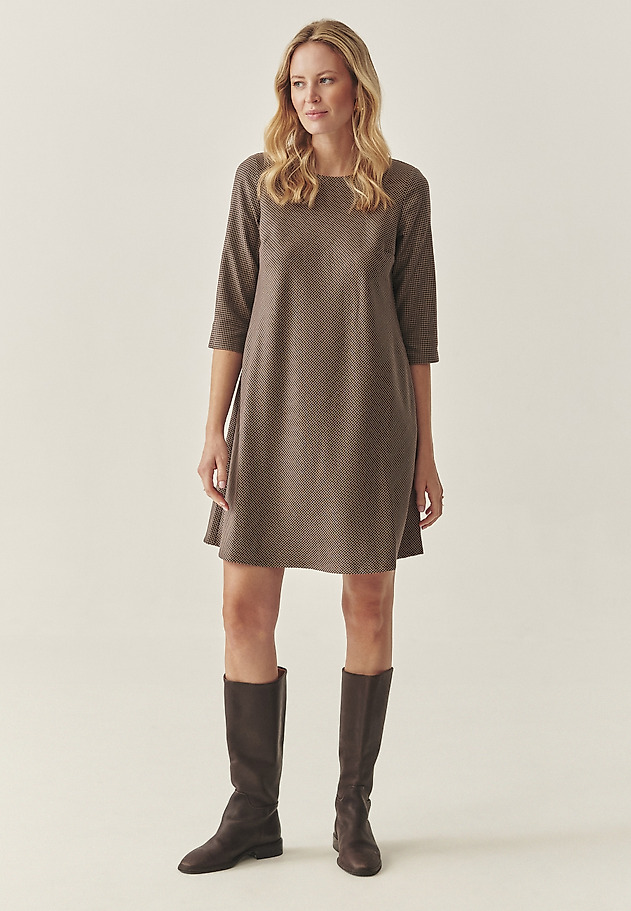 TRAPEZE DRESS IN HOUNDDTOOTH - GRACY TRAPEZE DRESS IN HOUNDDTOOTH - GRACY BEIGE 1