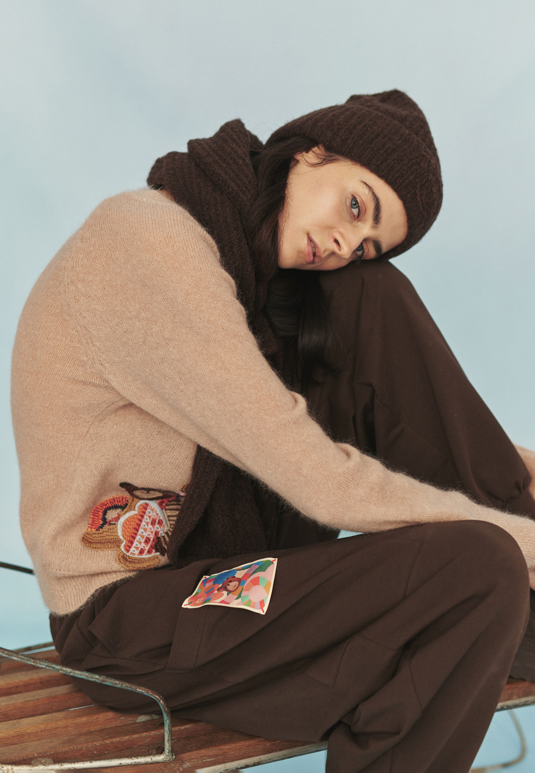 HAFTOWANY SWETER Z WEŁNĄ I MOHEREM - LUSHY BEŻOWY 2