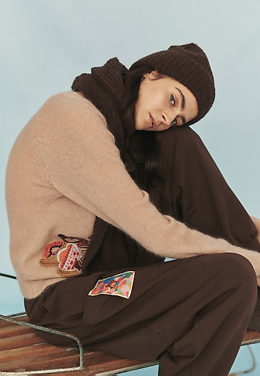 HAFTOWANY SWETER Z WEŁNĄ I MOHEREM - LUSHY HAFTOWANY SWETER Z WEŁNĄ I MOHEREM - LUSHY