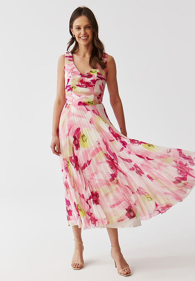 DLOUHÉ PLISOVANÉ KVĚTOVANÉ ŠATY - BELLA DLOUHÉ PLISOVANÉ KVĚTOVANÉ ŠATY - BELLA VÍCEBAREVNÝ 2