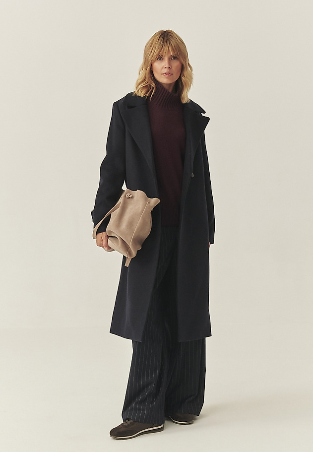 WOOL COAT WITH BELT - SIDE WOOL COAT WITH BELT - SIDE TMAVĚ MODRÁ 3