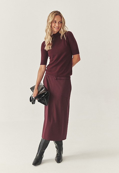 WOVEN MIDI SKIRT WITH BELT - ORMITE 2 RED 2