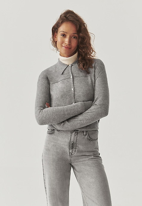 LADIES’ KNITTED WOOL SHIRT - ELARA GREY 2
