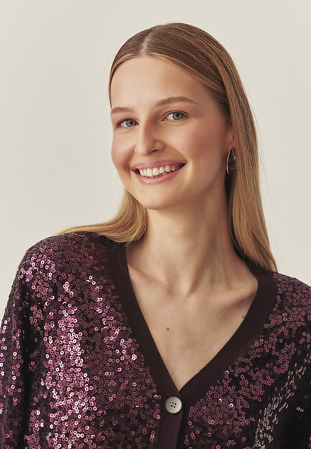 SEQUINED CARDIGAN WITH V-NECK -GLOSS SEQUINED CARDIGAN WITH V-NECK -GLOSS RED 3