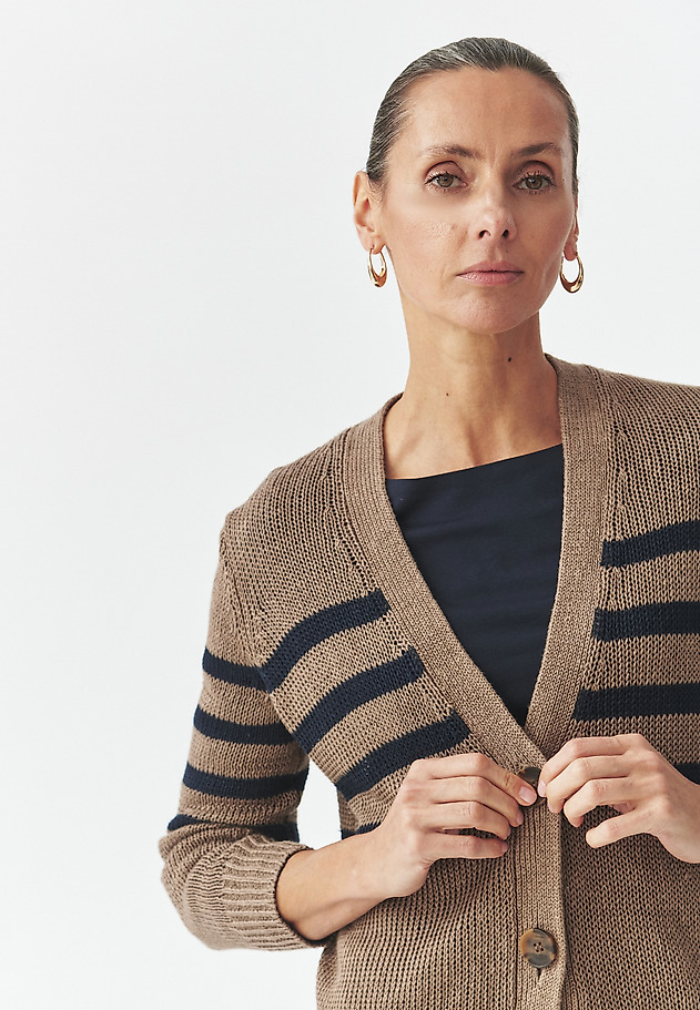 LADIES' CROSS-STRIPED LINEN CARDIGAN — ISABEL LADIES' CROSS-STRIPED LINEN CARDIGAN — ISABEL MULTIKOLOR 1
