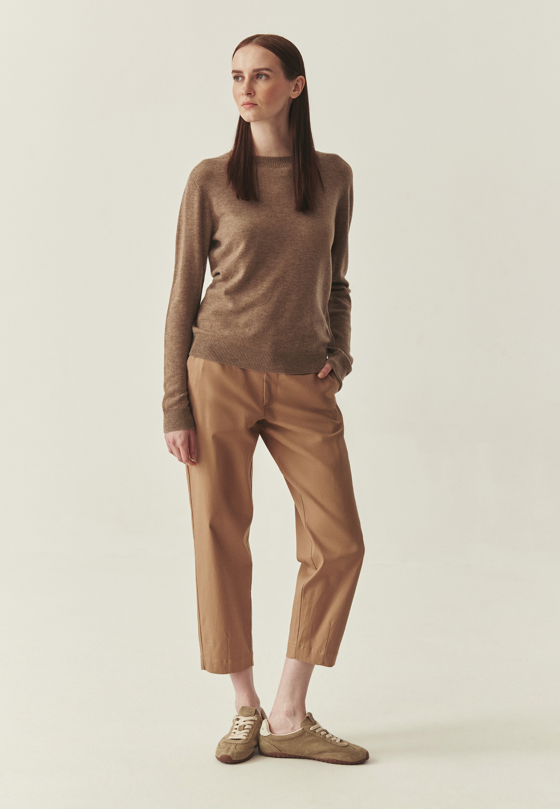 WEŁNIANY SWETER Z DŁUGIM RĘKAWEM - ROSSA BEŻOWY 2