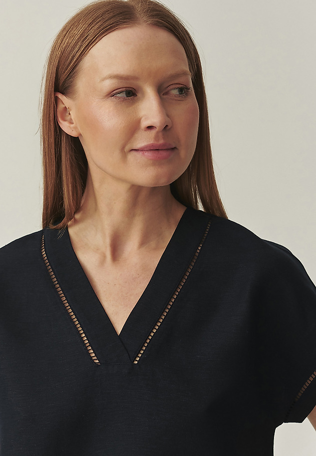 LOOSE BLOUSE WITH LINEN - SIRINA 1 LOOSE BLOUSE WITH LINEN - SIRINA 1 GRANATOWY 1