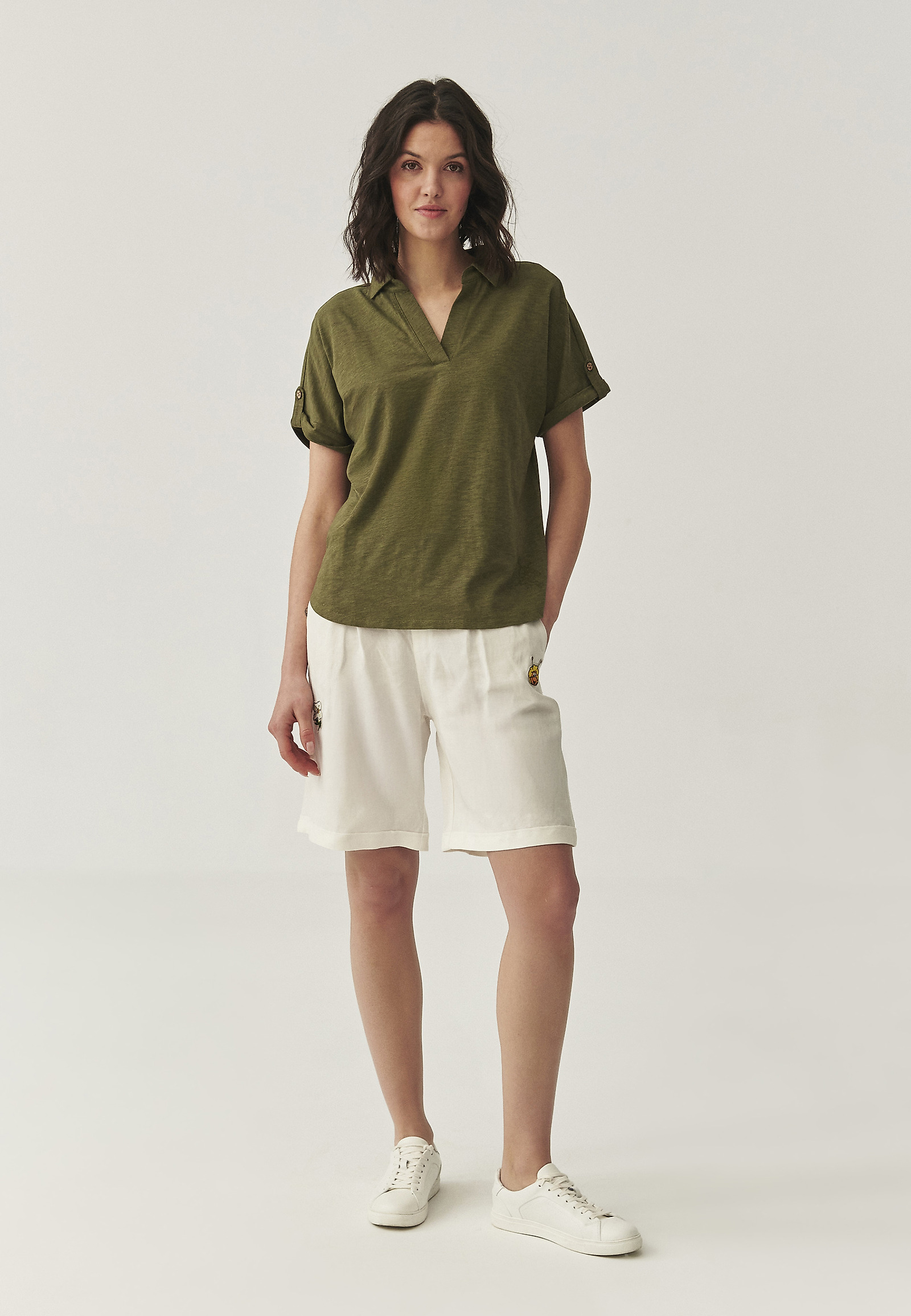 SUMMER SHORTS IN LINEN AND VISCOSE - RIKO 1 SUMMER SHORTS IN LINEN AND VISCOSE - RIKO 1 ECRU 110670