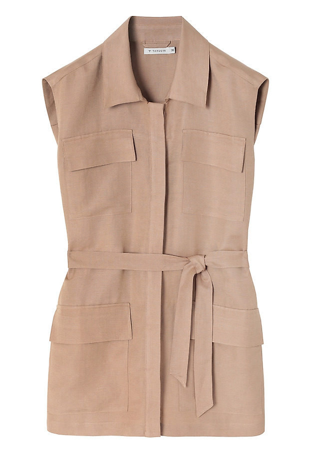 LINEN-VISCOSE WAISTCOAT WITH BELT - RITI LINEN-VISCOSE WAISTCOAT WITH BELT - RITI BEŻOWY 8