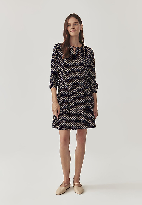 LADIES’ PATTERNED DRESS WITH LONG SLEEVES AND A DECORATIVE RUFFLE - CYNTHIA MULTICOLOR 2