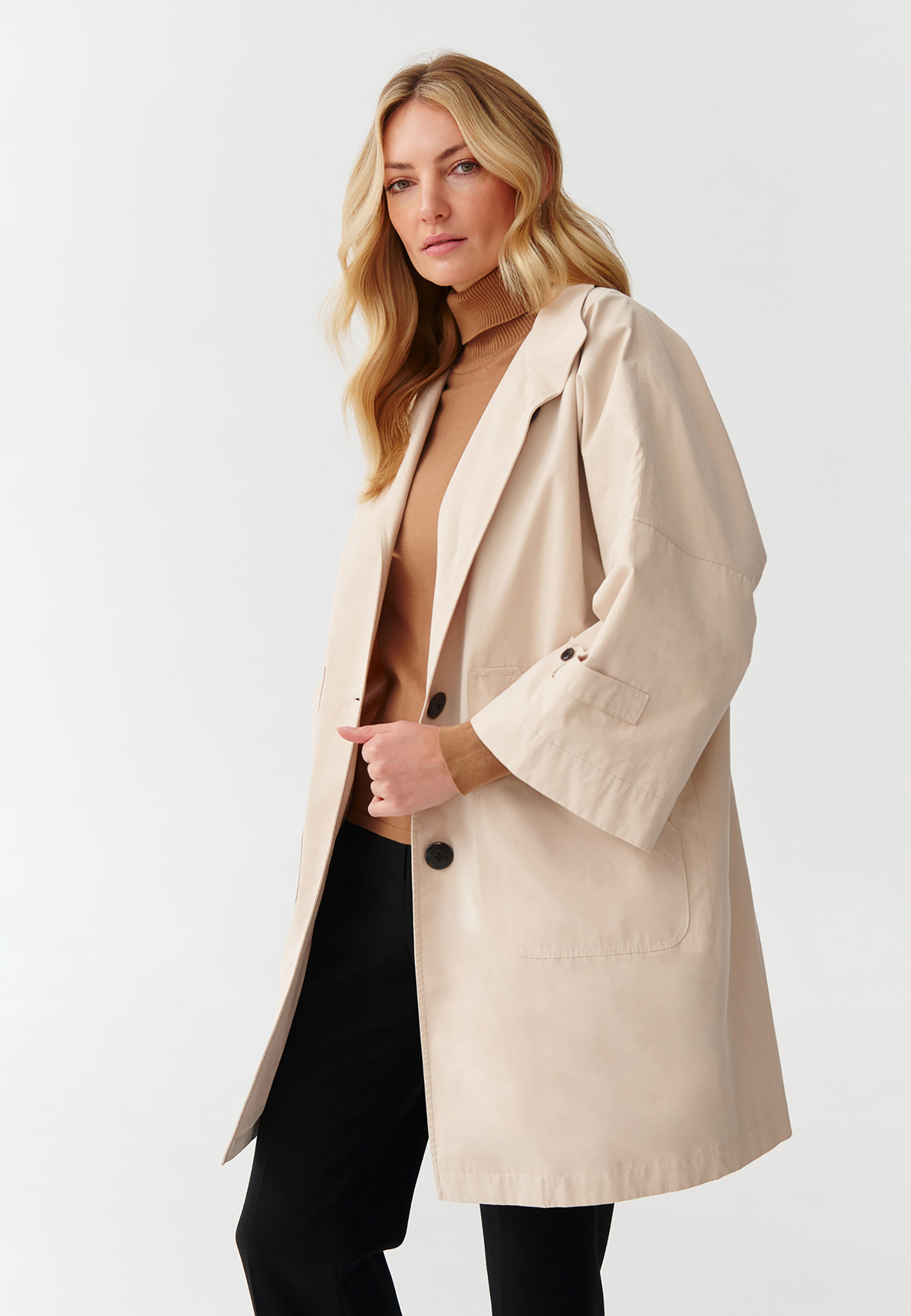 DÁMSKÝ PLÁTĚNÝ OVERSIZE KABÁT S PODŠÍVKOU - MORIWIA