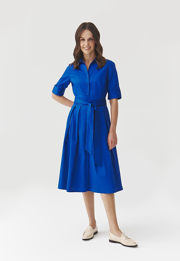 SHORT-SLEEVED FLARED MIDI DRESS — NIKI SHORT-SLEEVED FLARED MIDI DRESS — NIKI BLUE 5