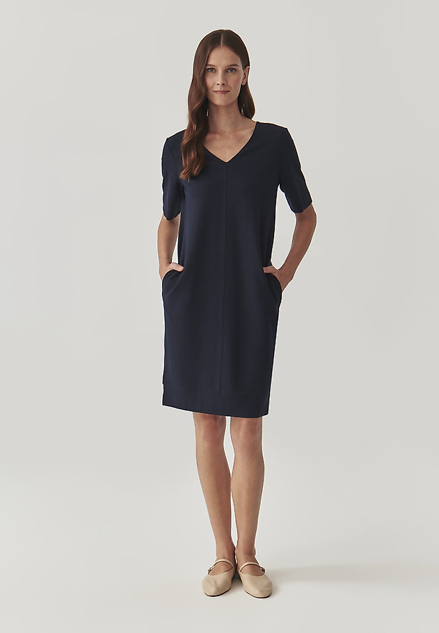 LADIES’ SHORT-SLEEVED SHIRT DRESS WITH BOAT NECKLINE - KOKORA LADIES’ SHORT-SLEEVED SHIRT DRESS WITH BOAT NECKLINE - KOKORA NAVY BLUE 1