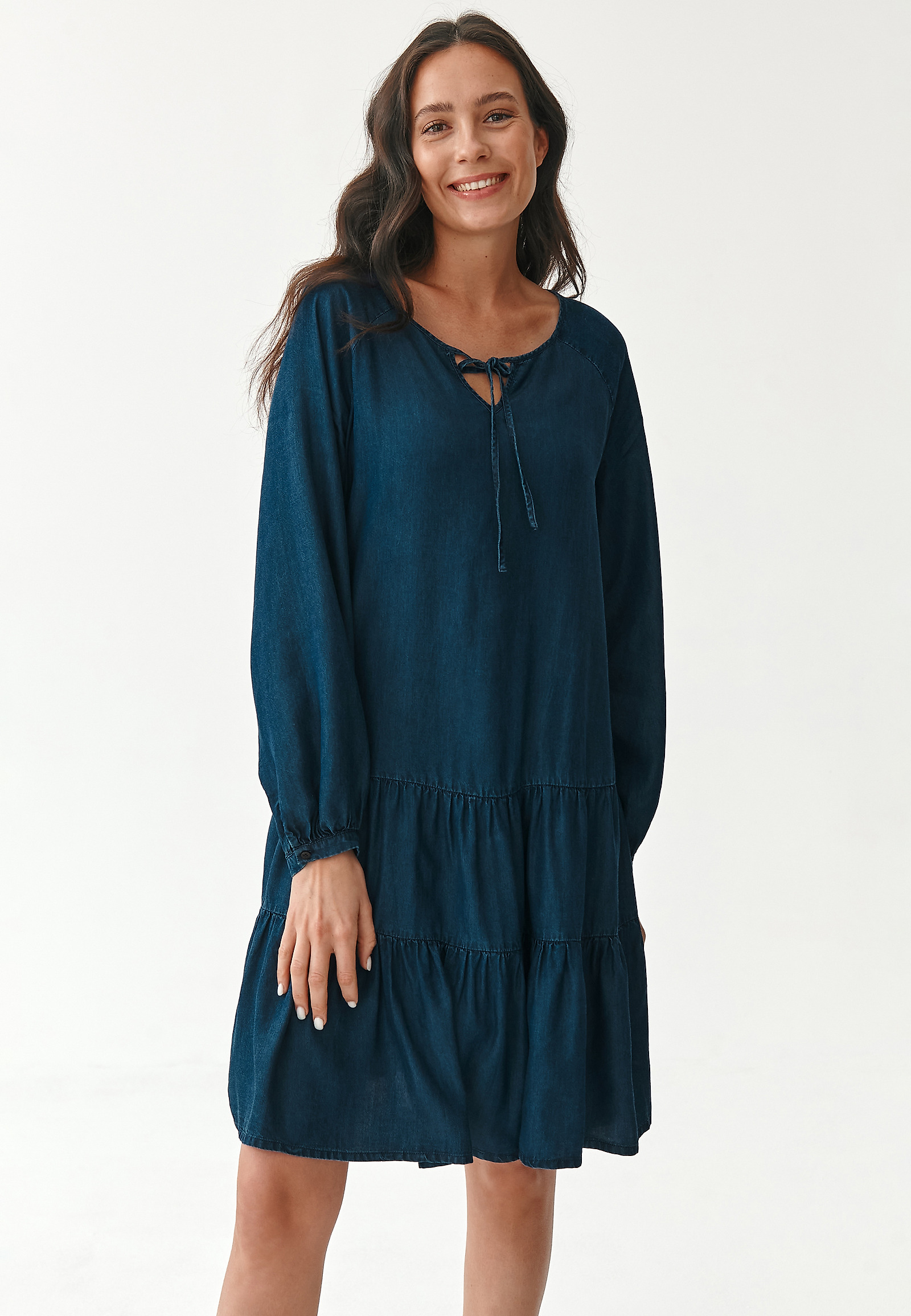 SUKIENKA DAMSKA Z FALBANAMI MONO SUKIENKA DAMSKA Z FALBANAMI MONO NIEBIESKI 80781