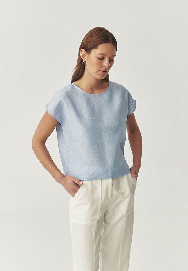SLEEVELESS LINEN BLOUSE - KRIKO 1 SLEEVELESS LINEN BLOUSE - KRIKO 1 NIEBIESKI 2