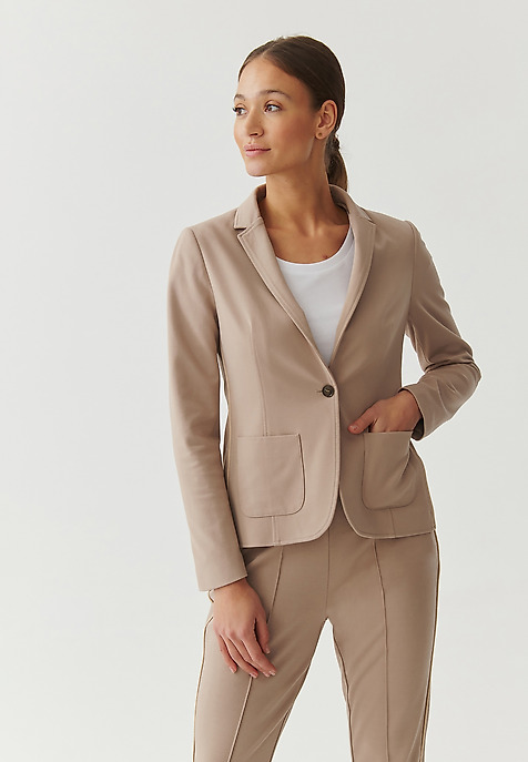 LADIES’ SINGLE-BREASTED BLAZER WITH DECORATIVE PIPING - DEDERI BEIGE 2