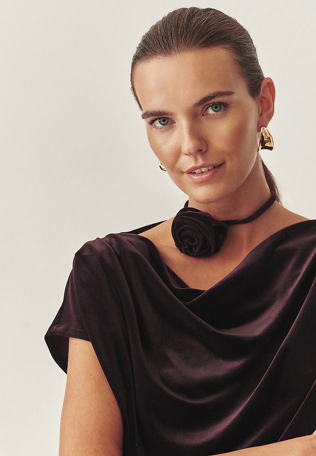 VELOUR BLOUSE WITH FLORAL DECORATION - BULAN 1 VELOUR BLOUSE WITH FLORAL DECORATION - BULAN 1 RED 4