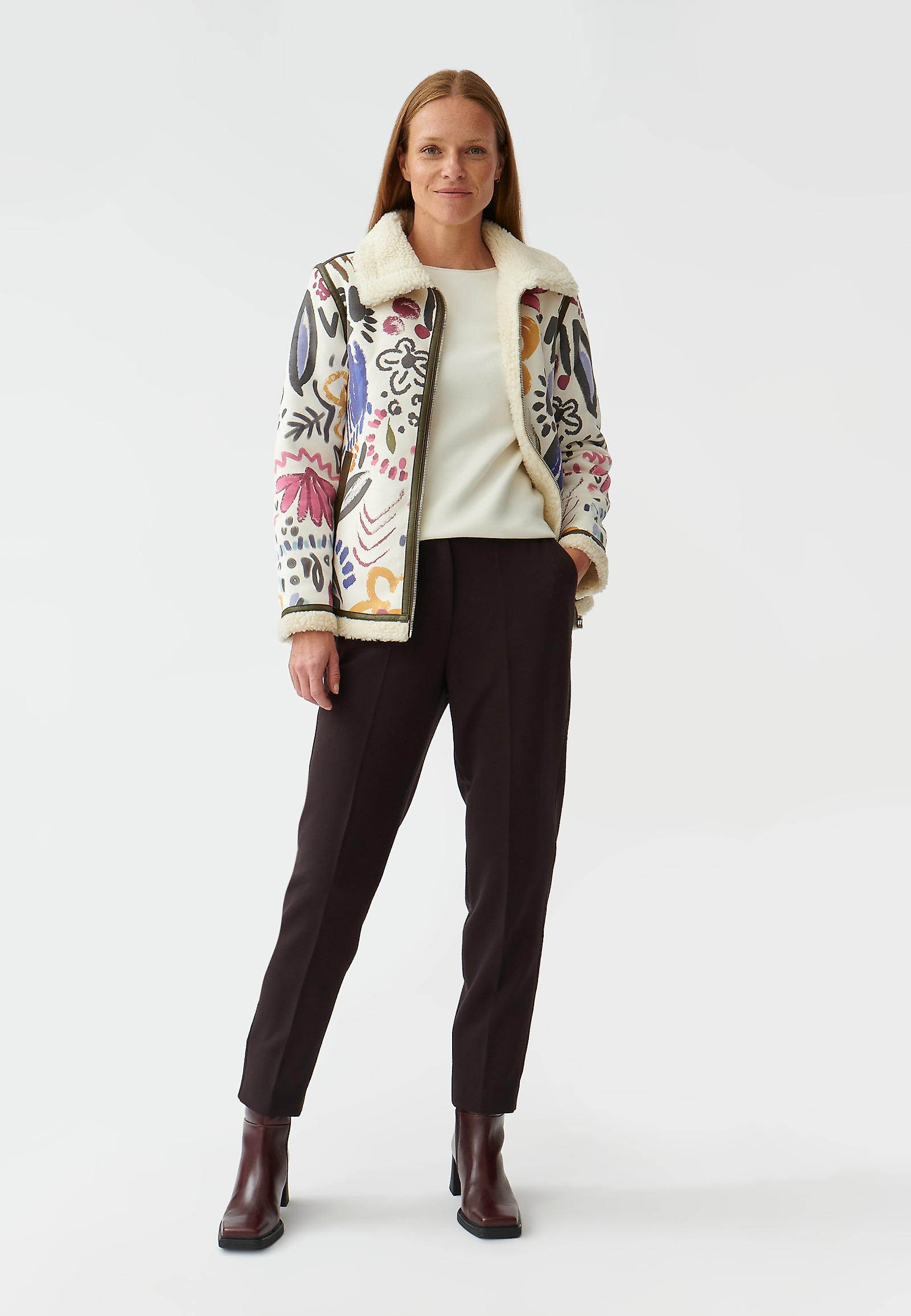 WZORZYSTA KURTKA DAMSKA DZIANINOWA TYPU KOŻUCH EMMA WZORZYSTA KURTKA DAMSKA DZIANINOWA TYPU KOŻUCH EMMA MULTIKOLOR 90836