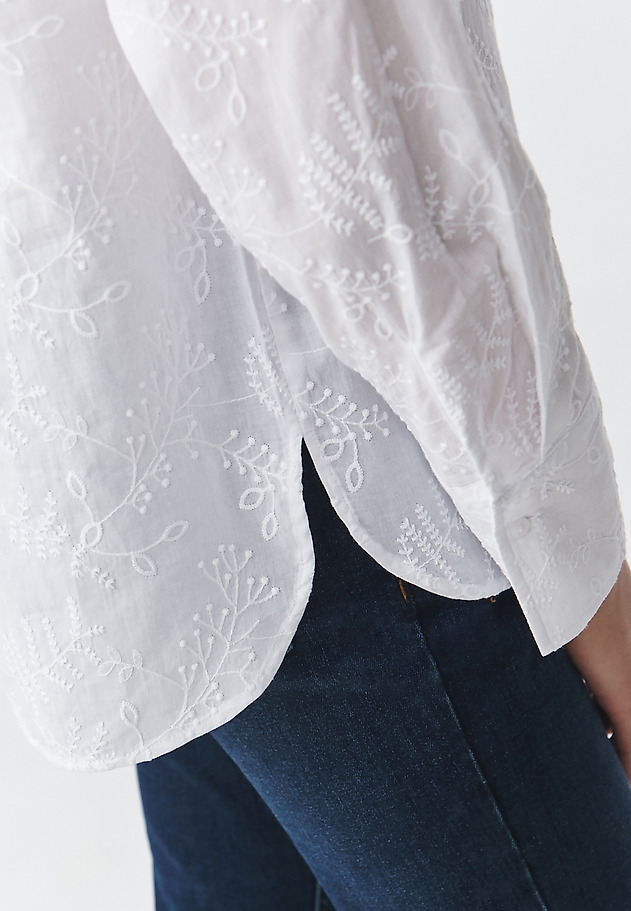 LADIES' WOVEN SHIRT WITH FLORAL EMBROIDERY — INES LADIES' WOVEN SHIRT WITH FLORAL EMBROIDERY — INES WHITE 5