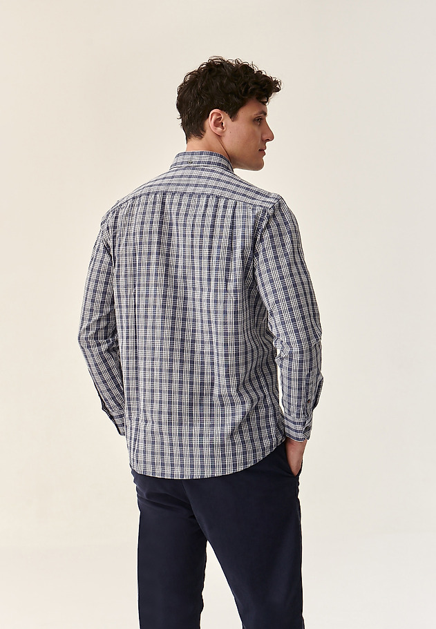 MEN'S CHECKERED COTTON LONG SLEEVE SHIRT - CHARLES 8 CLASSIC MEN'S CHECKERED COTTON LONG SLEEVE SHIRT - CHARLES 8 CLASSIC NAVY BLUE 4